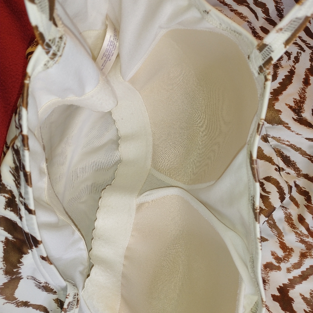 SWIM by Cacique White Bronze Zebra Striped Tiered Tankini Swim Suit Top - Picture 3 of 7